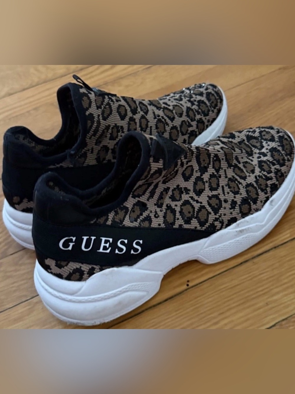 GUESS Leopard Knit Slip-On Sneakers — Black & Brown